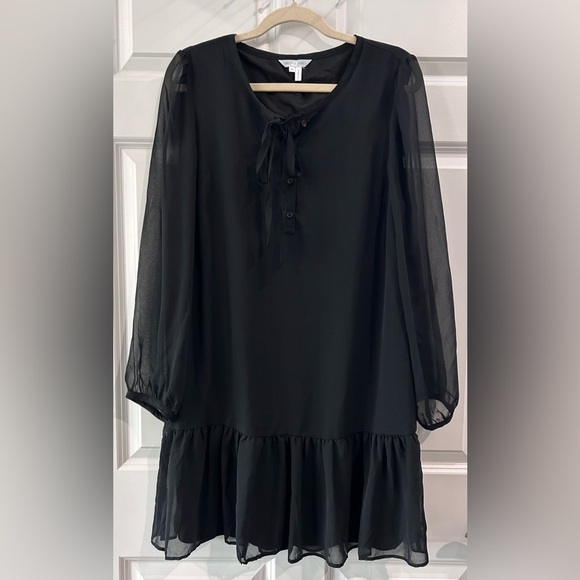 NWT Draper James Black Chiffon Shift Dress Sz M Whimsigoth Dark Fairy Mysterious - Picture 1 of 11
